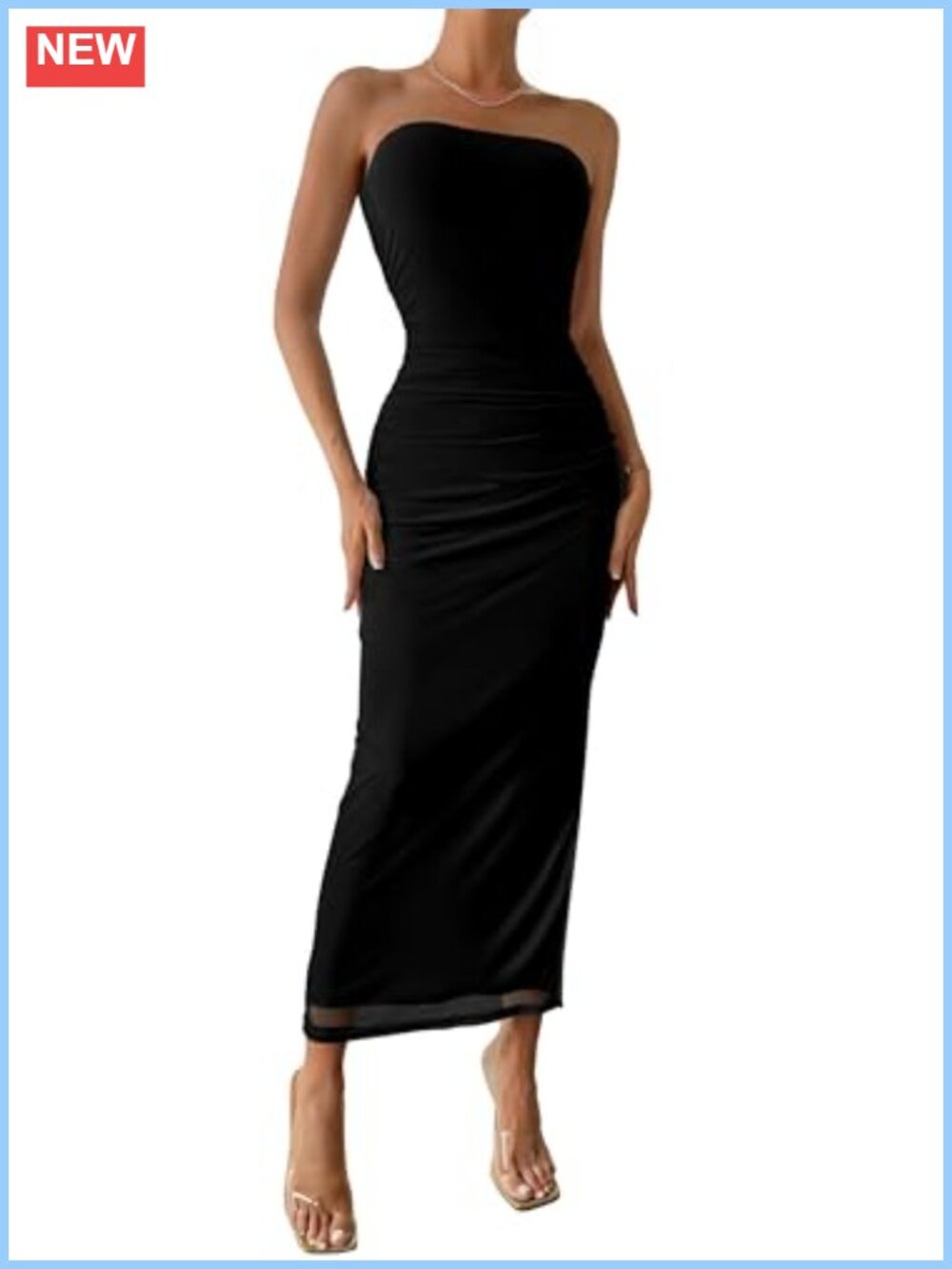 Women's Floral Strapless Tube Top Maxi Dress High Slit Ruched Bodycon